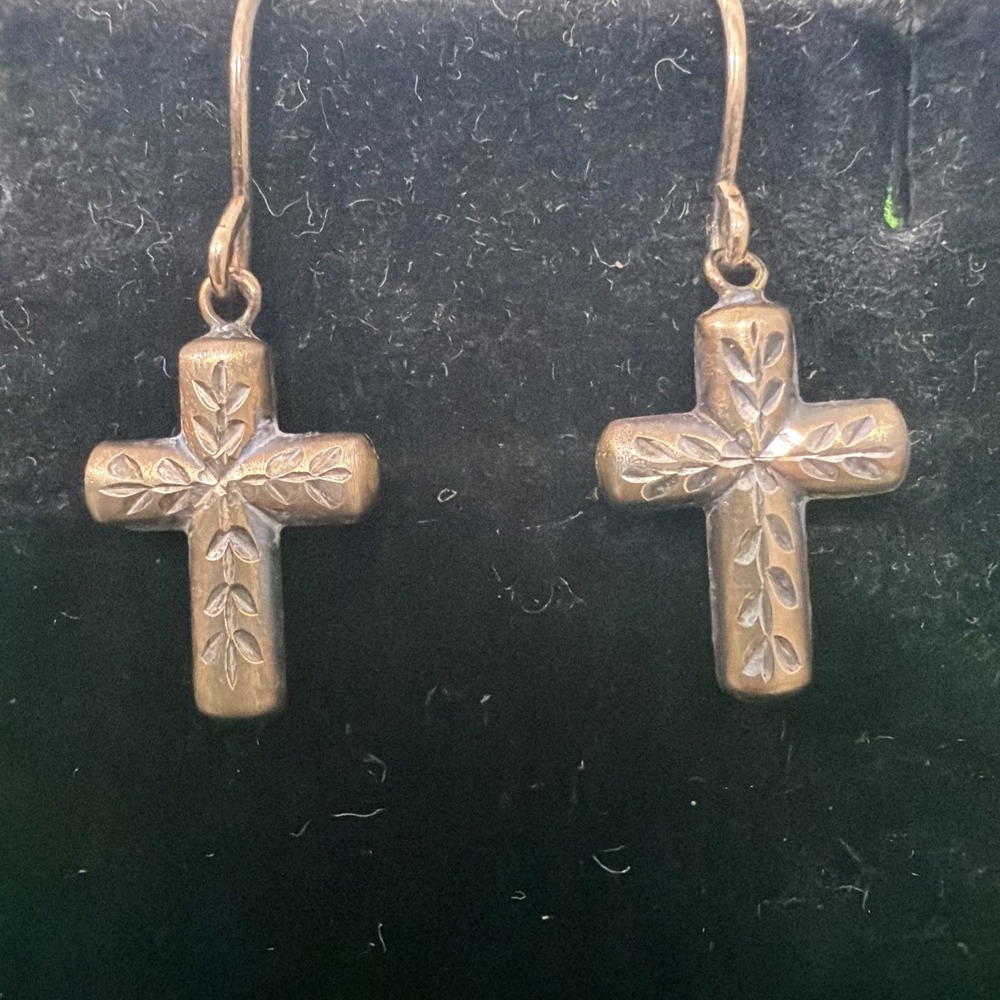 Vintage JCM 1/20 10K Gold Over Sterling Silver Pierced Cross Dangle Earrings